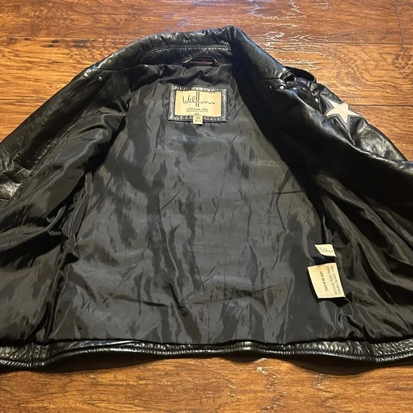 Wilson Black Leather Jacket with Star Accents size x-small - Picture 8 of 11